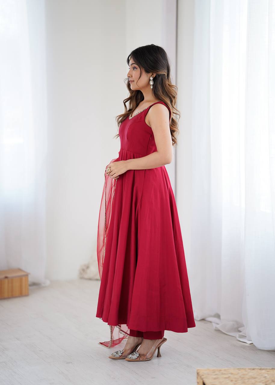 Elegant Roman Silk Chanderi Anarkali Set