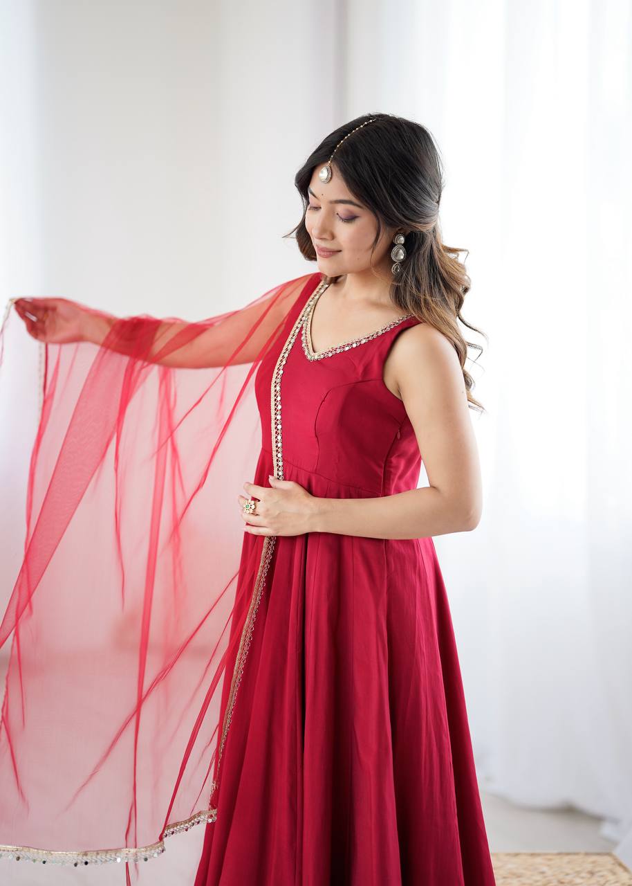 Elegant Roman Silk Chanderi Anarkali Set