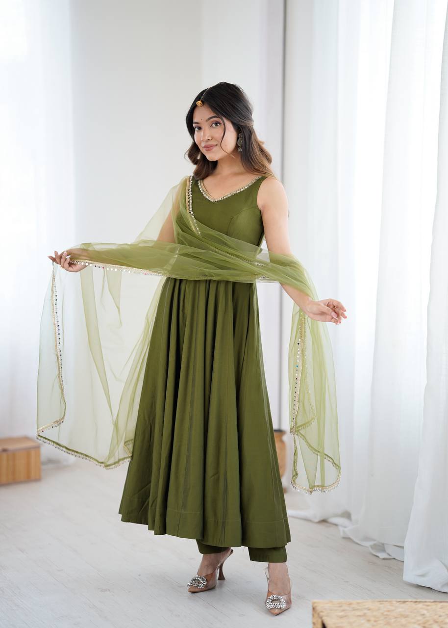 Elegant Roman Silk Chanderi Anarkali Set