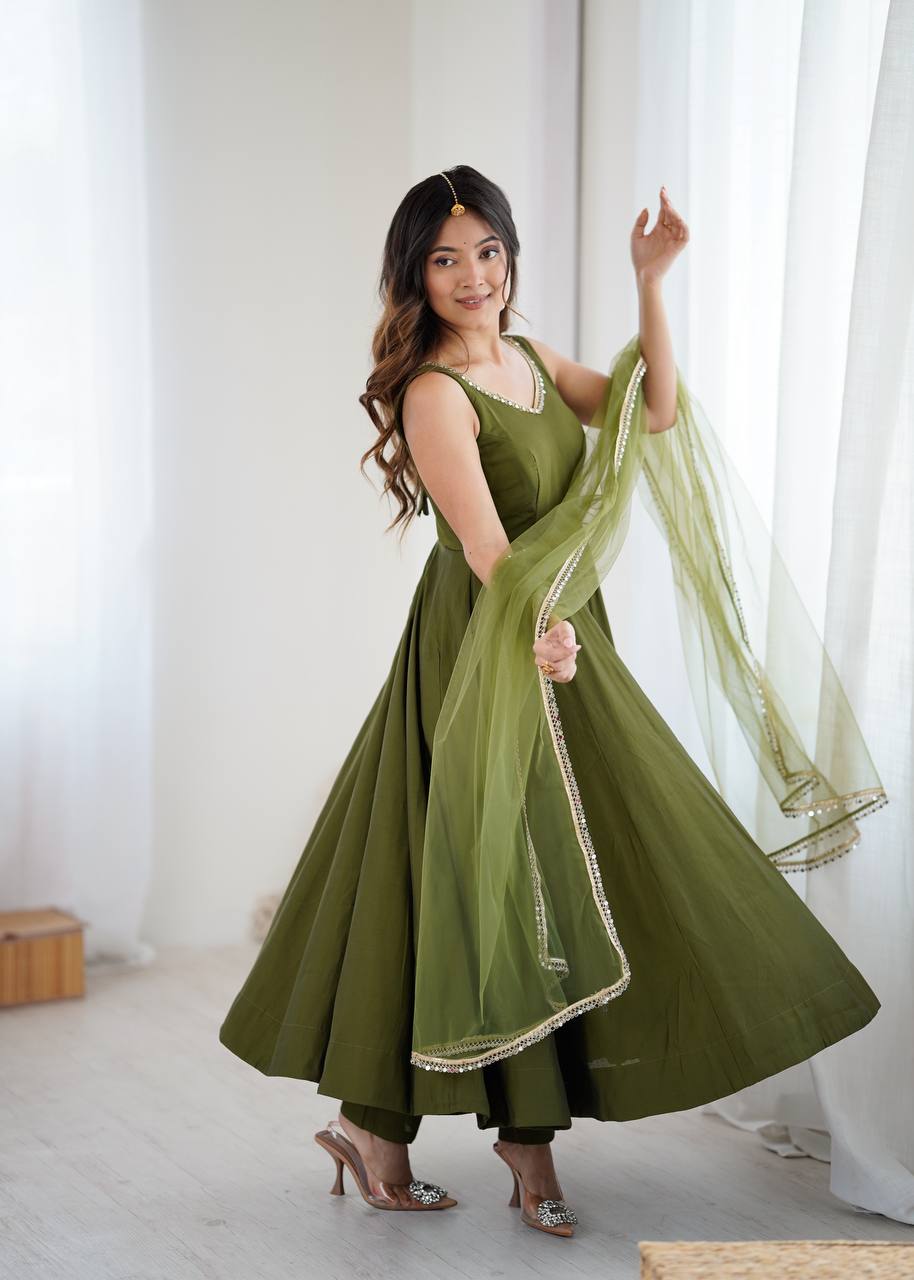 Elegant Roman Silk Chanderi Anarkali Set