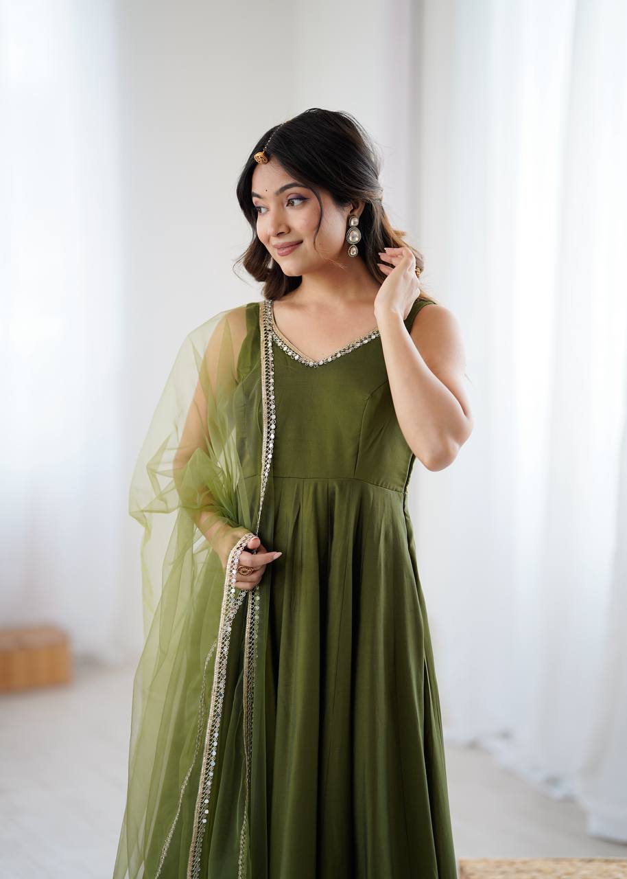 Elegant Roman Silk Chanderi Anarkali Set