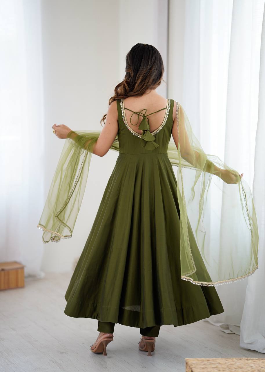 Elegant Roman Silk Chanderi Anarkali Set