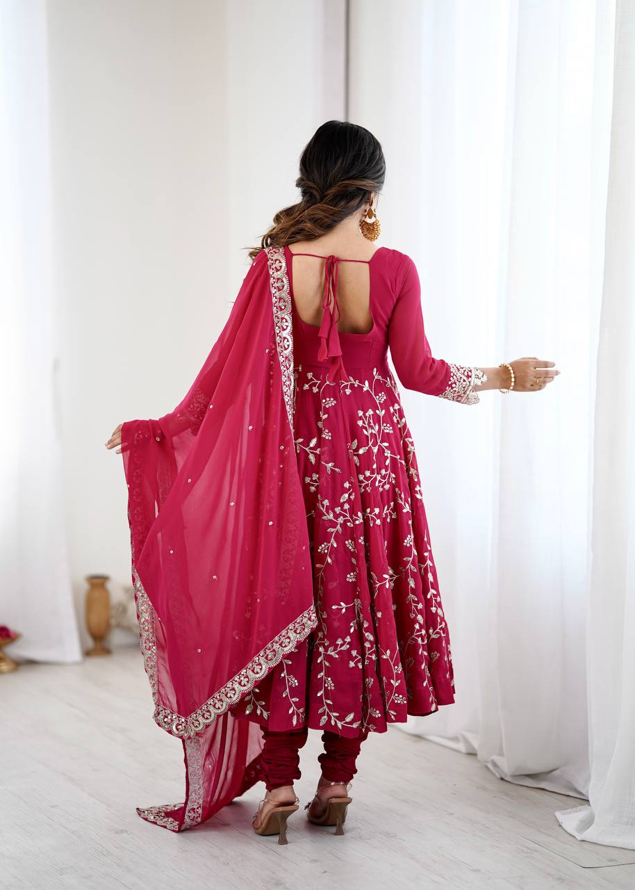 Designer Faux Georgette Embroidered Anarkali Set