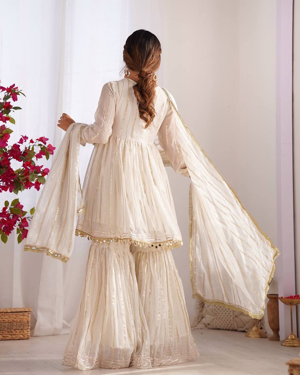 White Color Designer Mal Chanderi Kurta Set