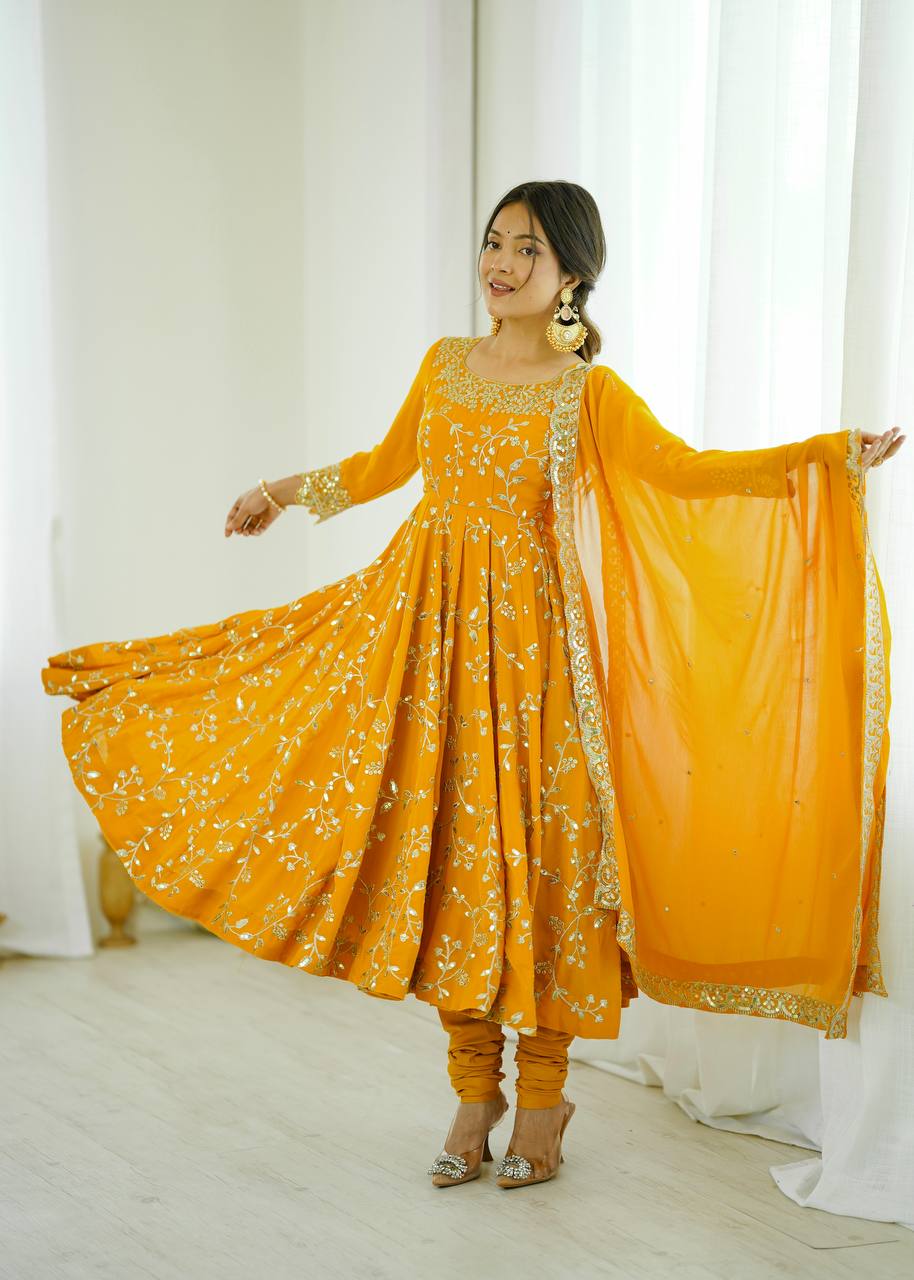 Designer Faux Georgette Embroidered Anarkali Set