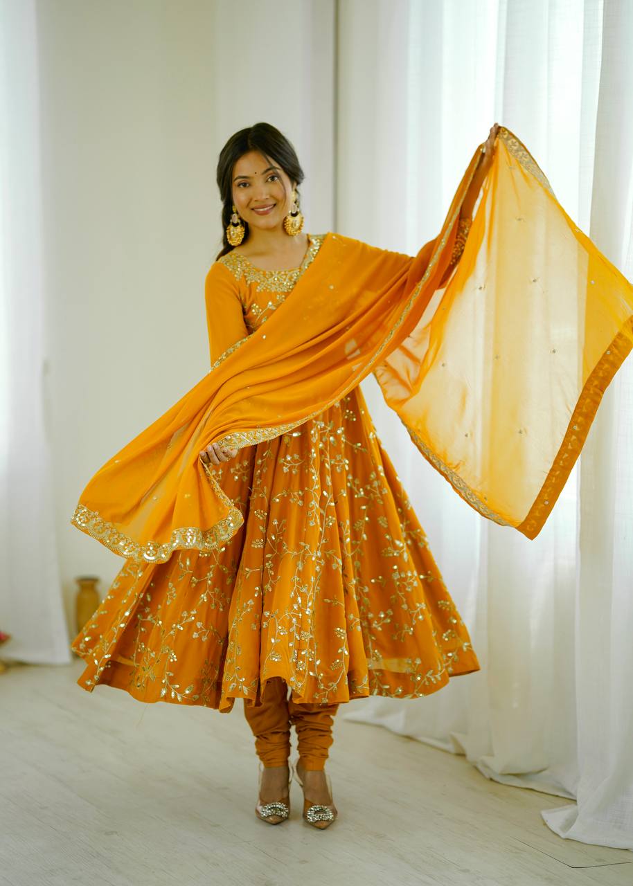 Designer Faux Georgette Embroidered Anarkali Set