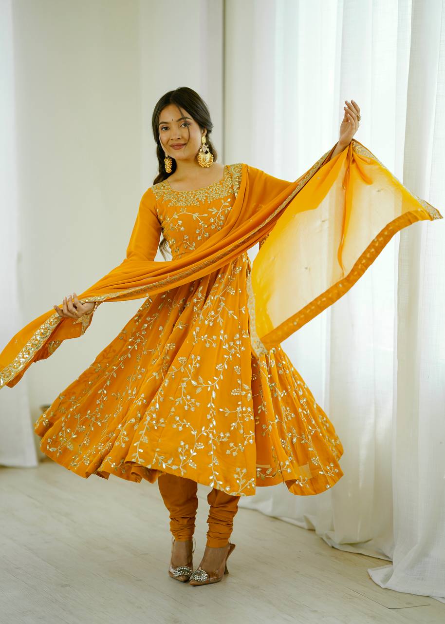 Designer Faux Georgette Embroidered Anarkali Set