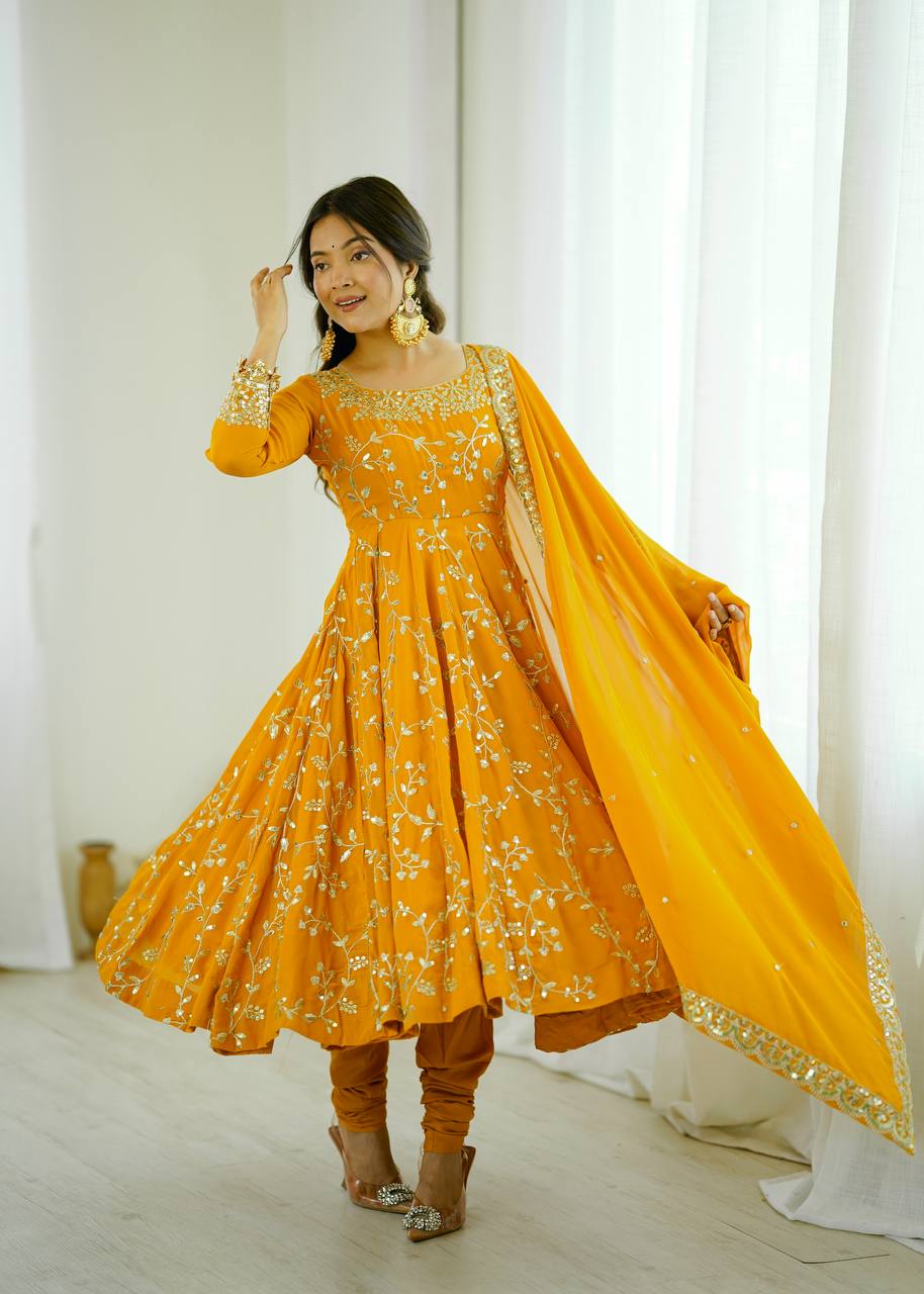 Designer Faux Georgette Embroidered Anarkali Set