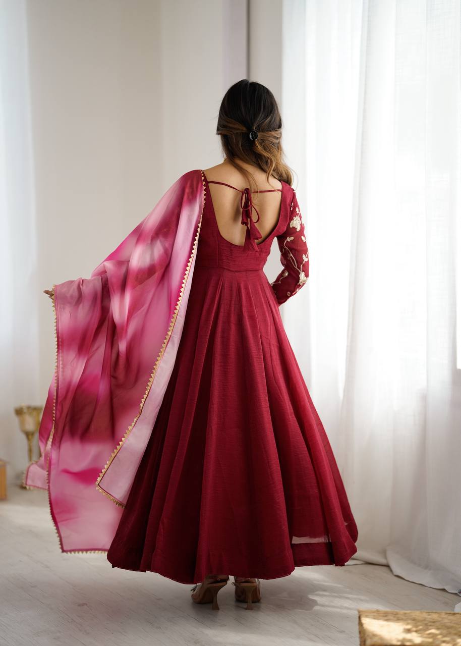 New Designer Premium  Heavy Crunchy Silk with Embroidery &amp; Sequence Work Anarkali Gown