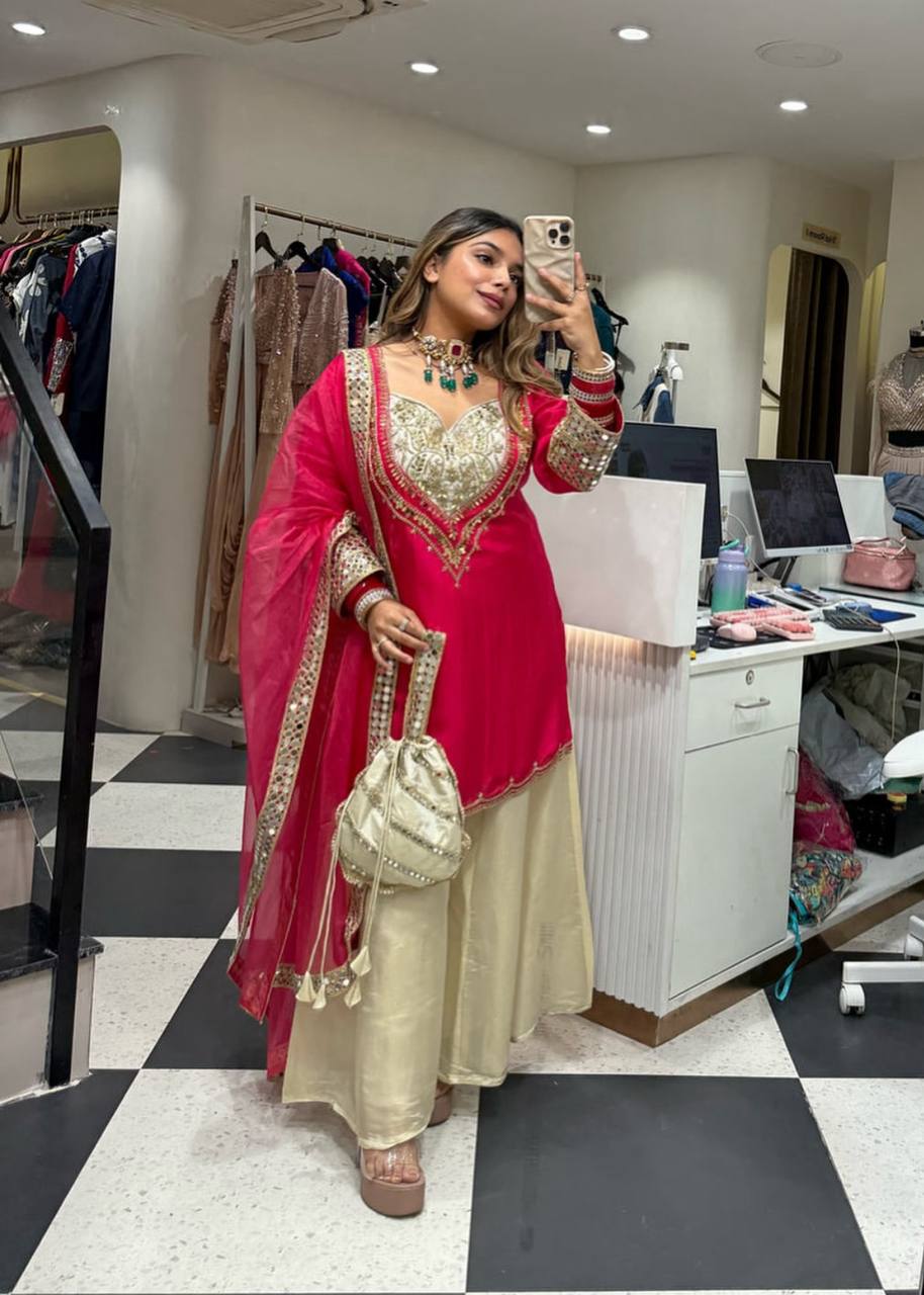 Premium Handwork Crepe Kurta With Palazzo Set