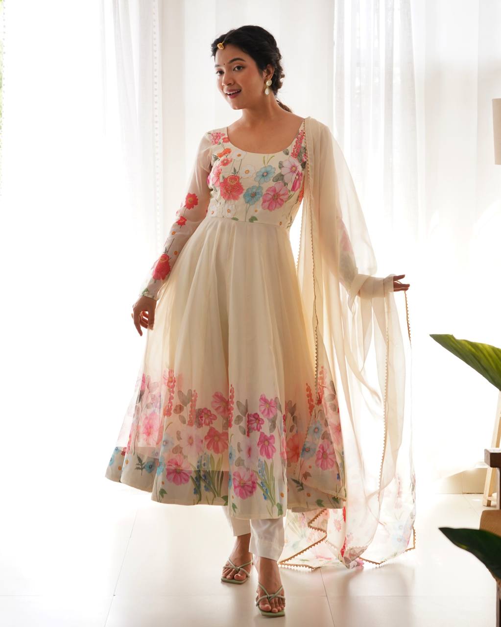 White Color Organza Silk Anarkali Suit