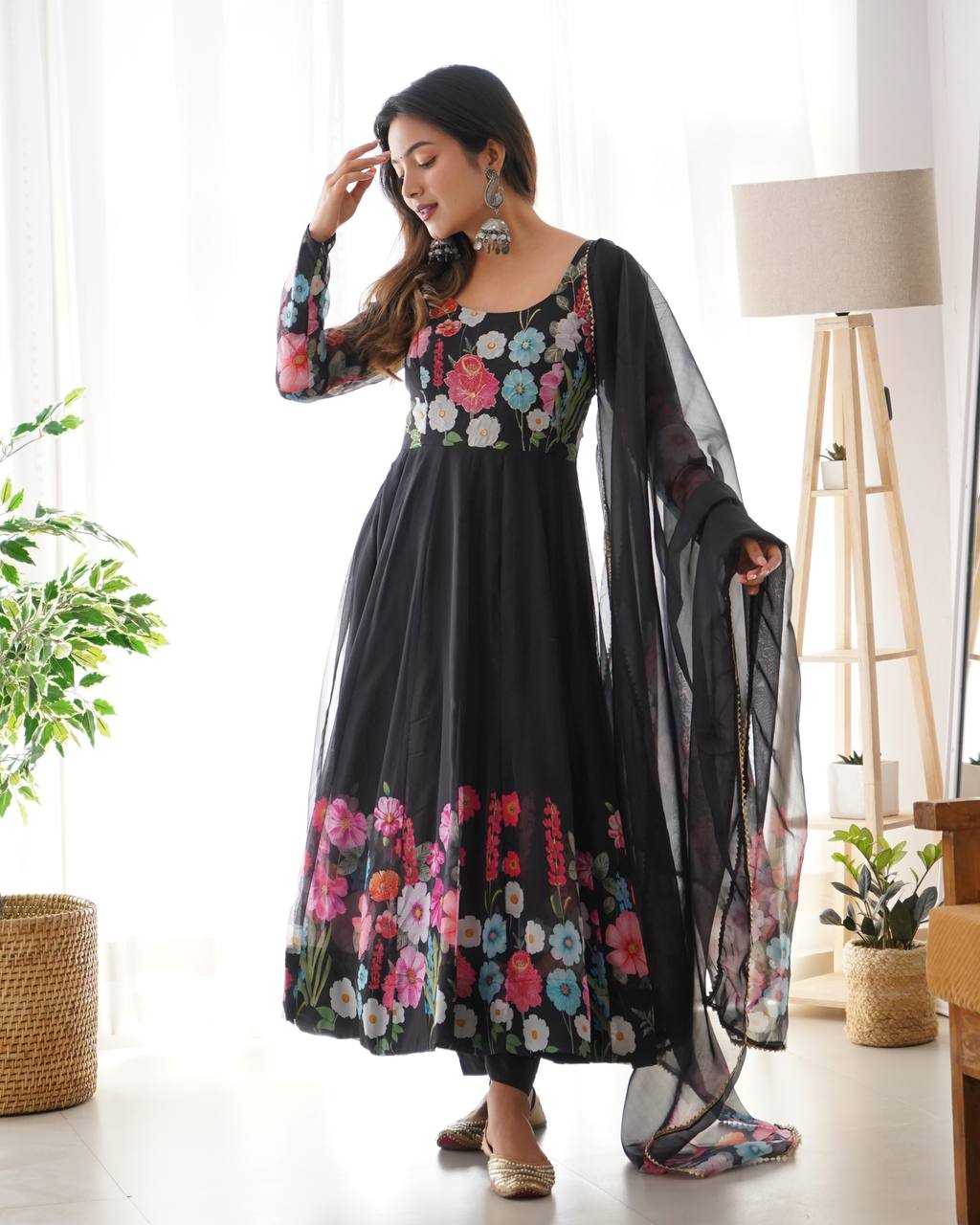 Black Color Organza Silk Anarkali Suit