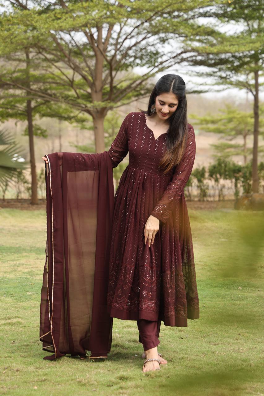 Premium Ready-Made Anarkali Suit Set [3 Pieces]