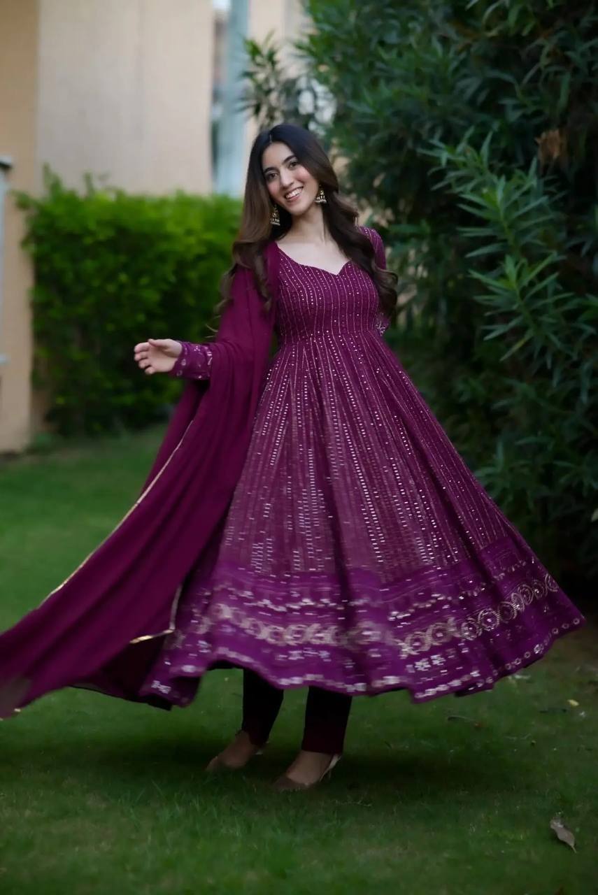 Premium Ready-Made Kali-Cut Anarkali Suit Set [3 Pieces]