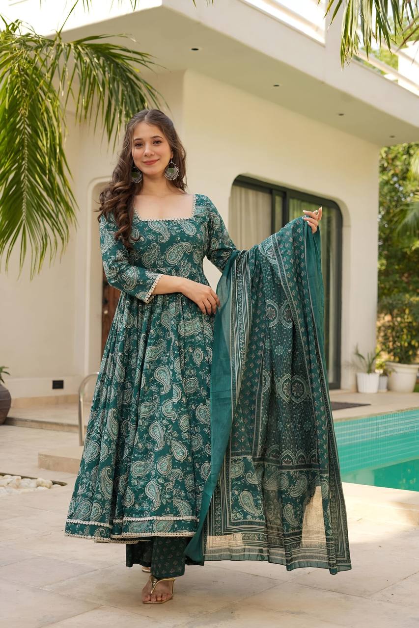 Maslin Digital Print Embroidered Anarkali Suit