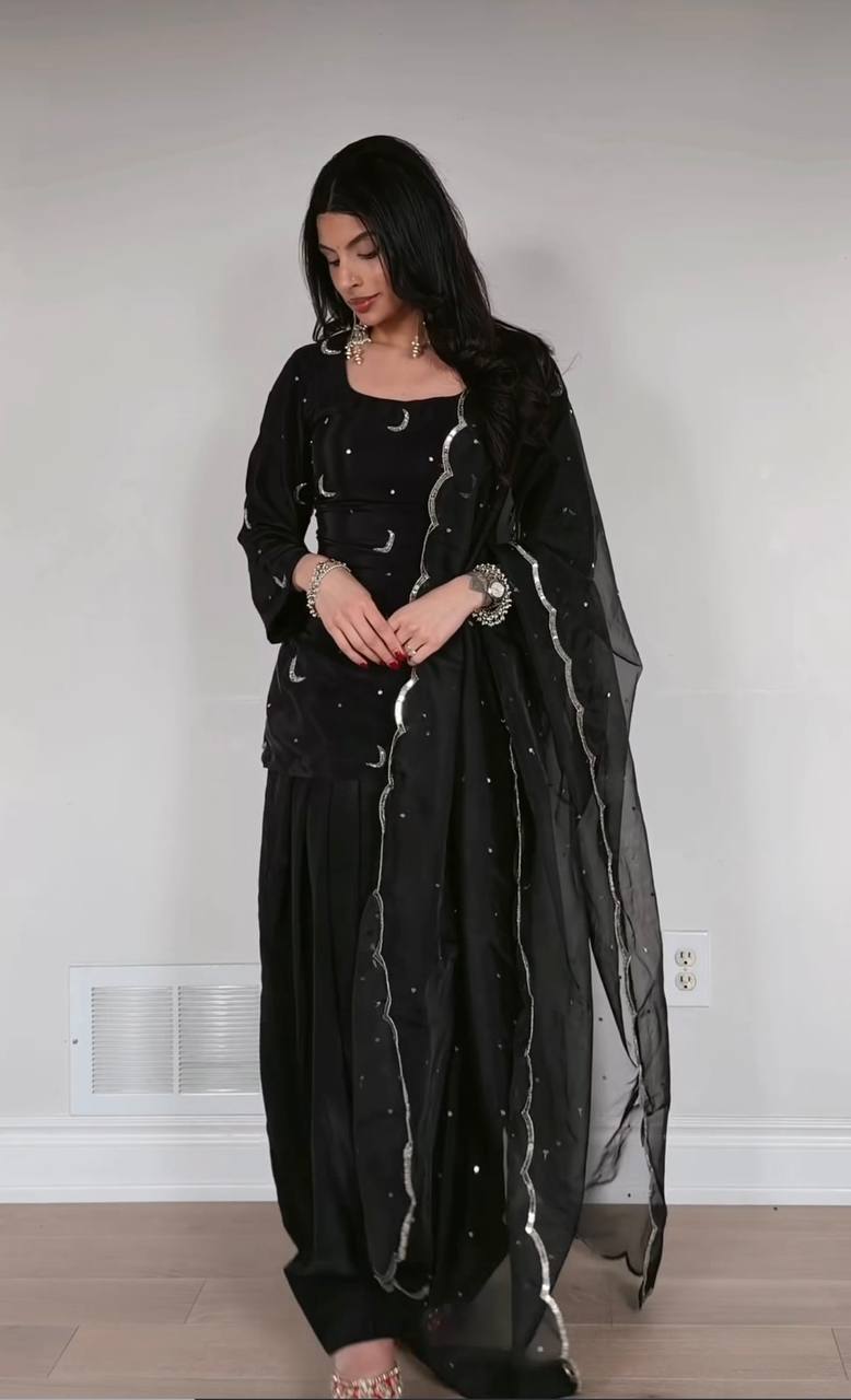 Black Top Farshi Salwar Dupatta Set