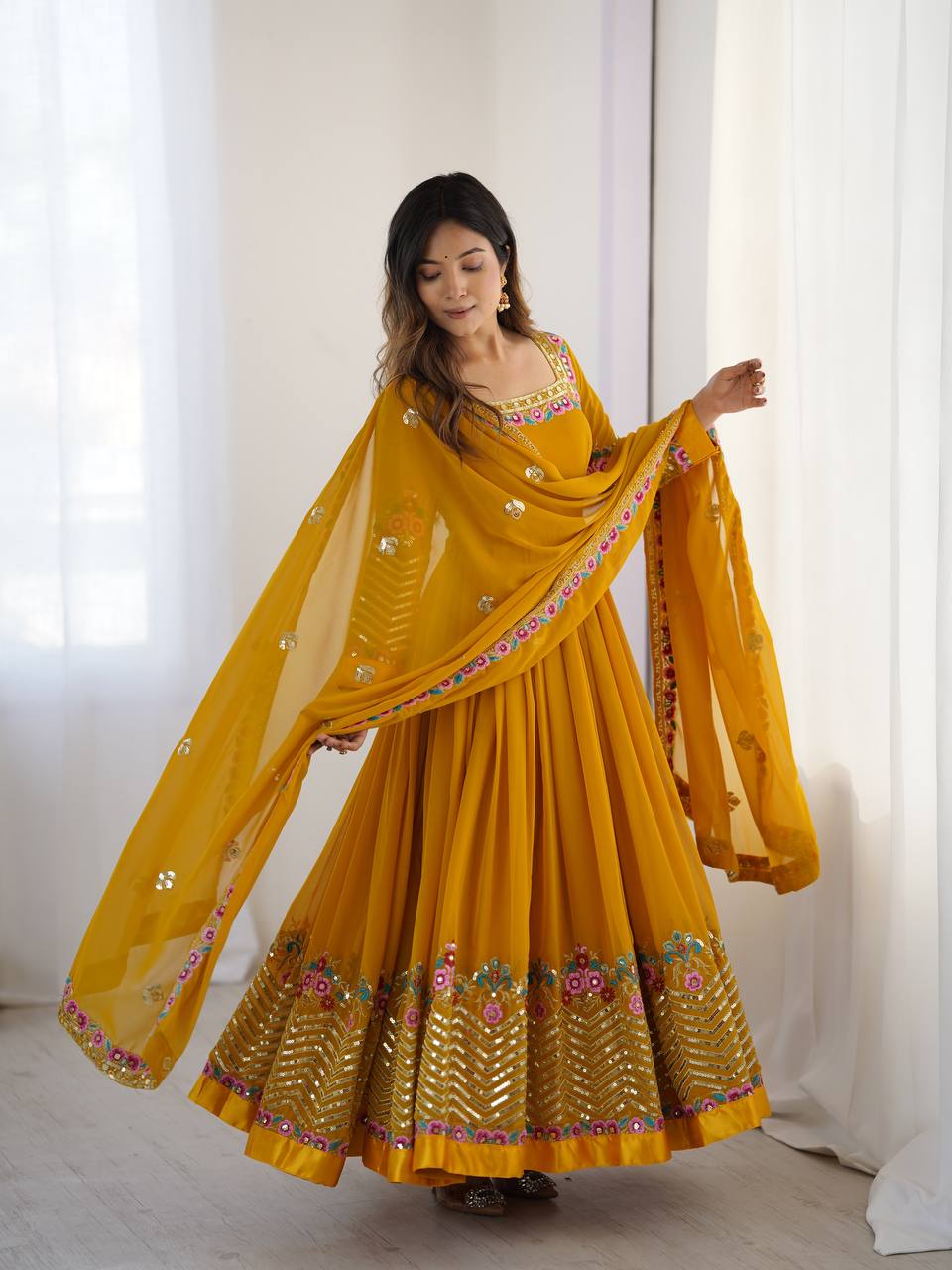 Yellow Color Heavy Designer Party Wear Look Anarkali Gown