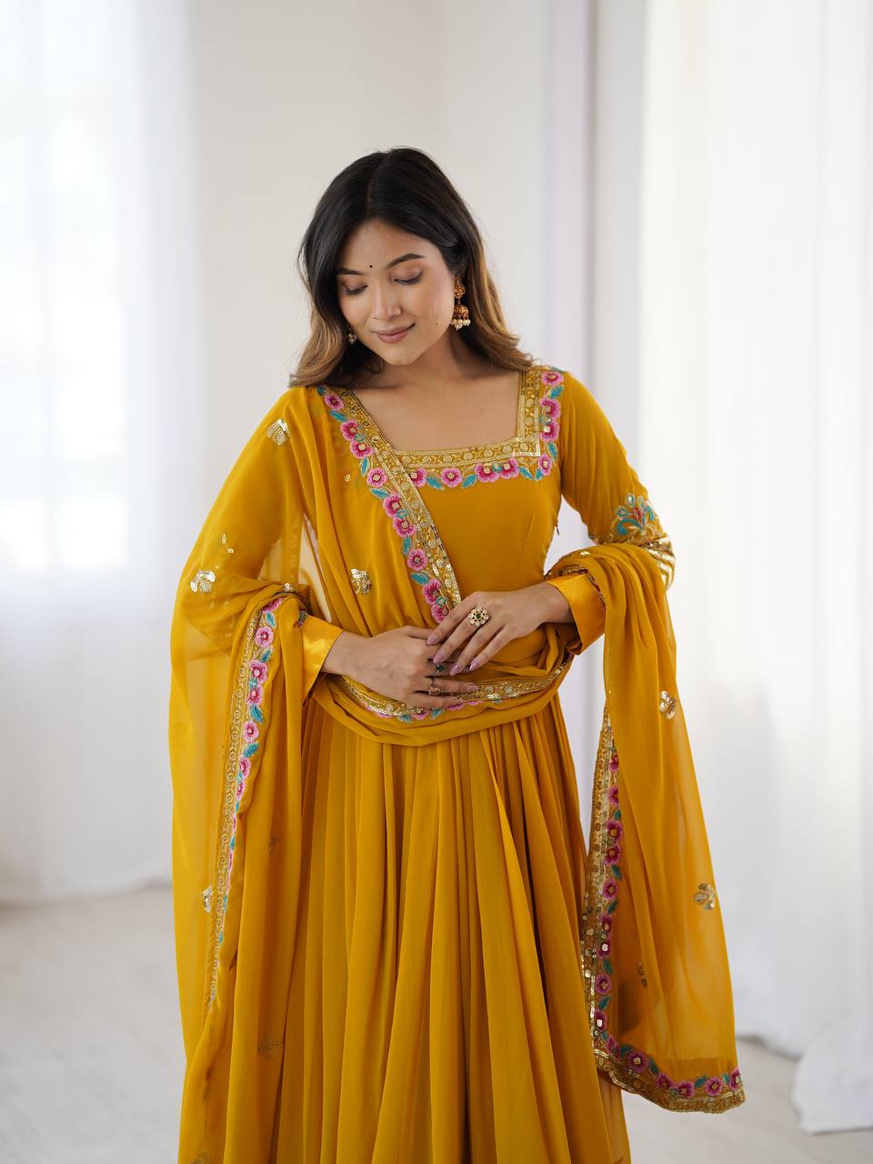 Yellow Color Heavy Designer Party Wear Look Anarkali Gown