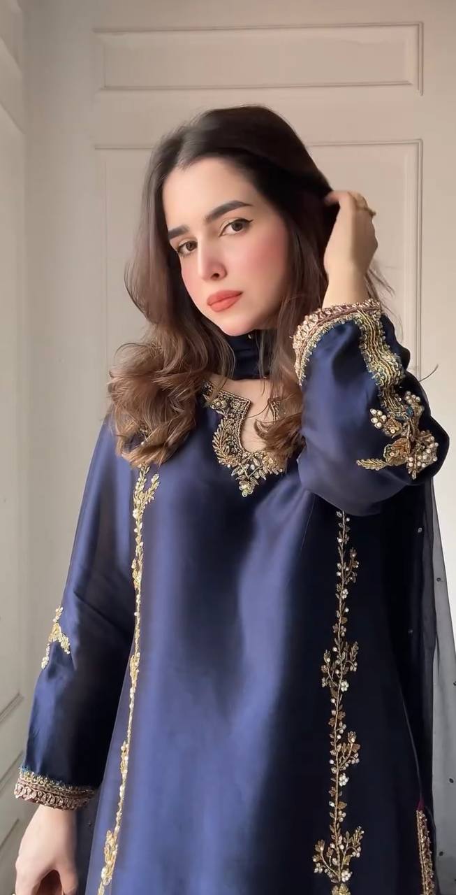 Midnight Blue Zari Embroidered Suit Set
