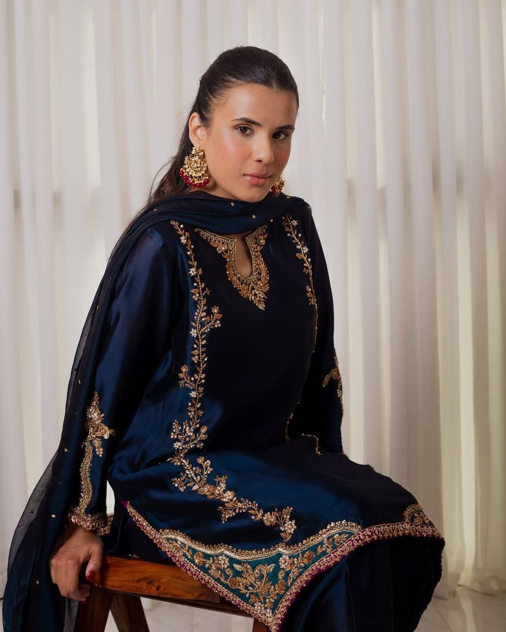 Midnight Blue Zari Embroidered Suit Set