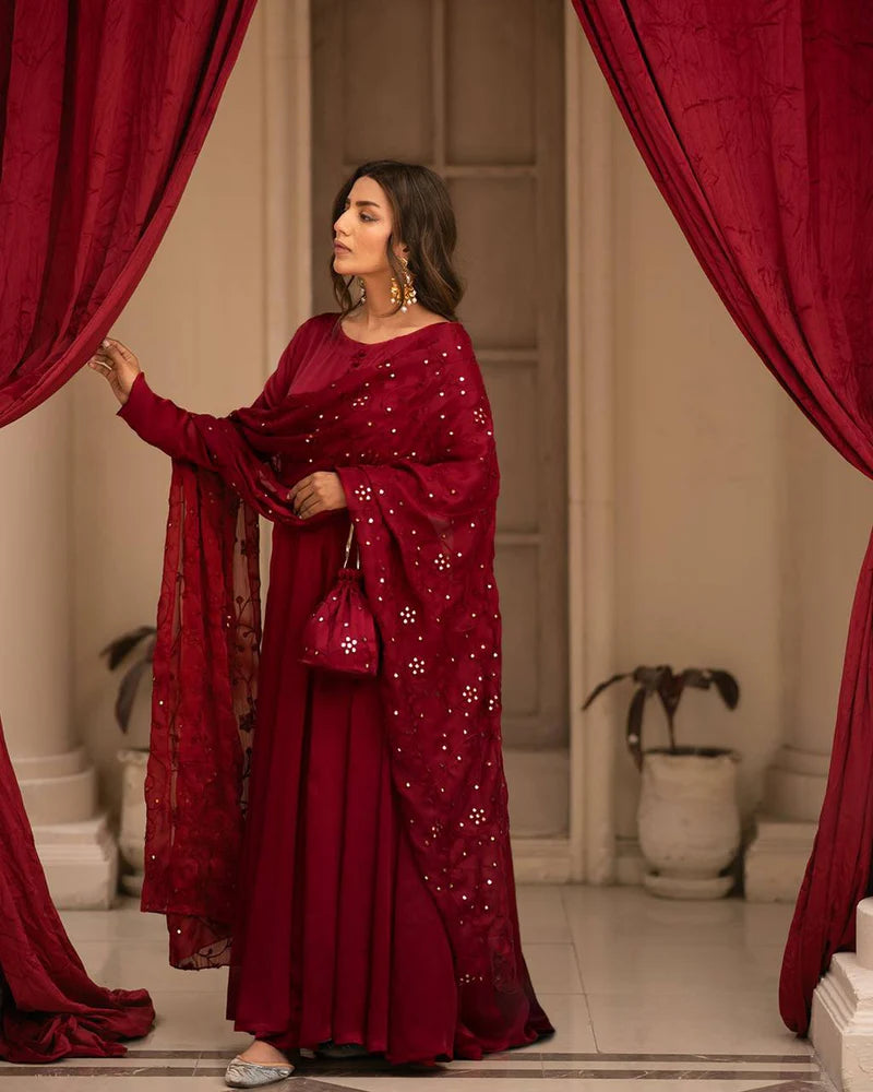 Elegant Maroon Anarkali Set – A Perfect Blend of Grace & Comfort