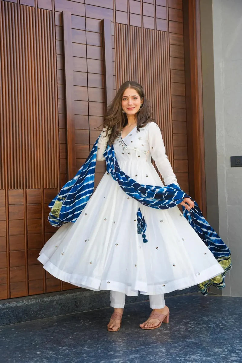 Elegant White Party Wear Anarkali Suit
